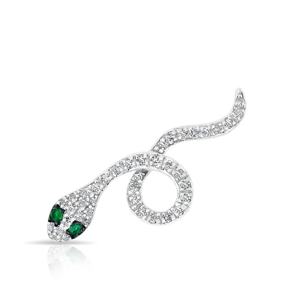 14KT White Gold Emerald Diamond Snake Ear Climber