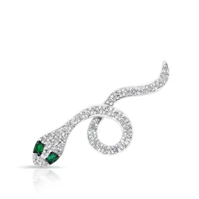 14KT White Gold Emerald Diamond Snake Ear Climber