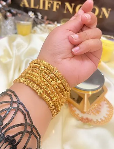 21 Kerat Gold Plated Bangles Set with Design