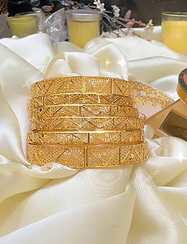 21 Kerat Gold Plated Bangles Set with Design
