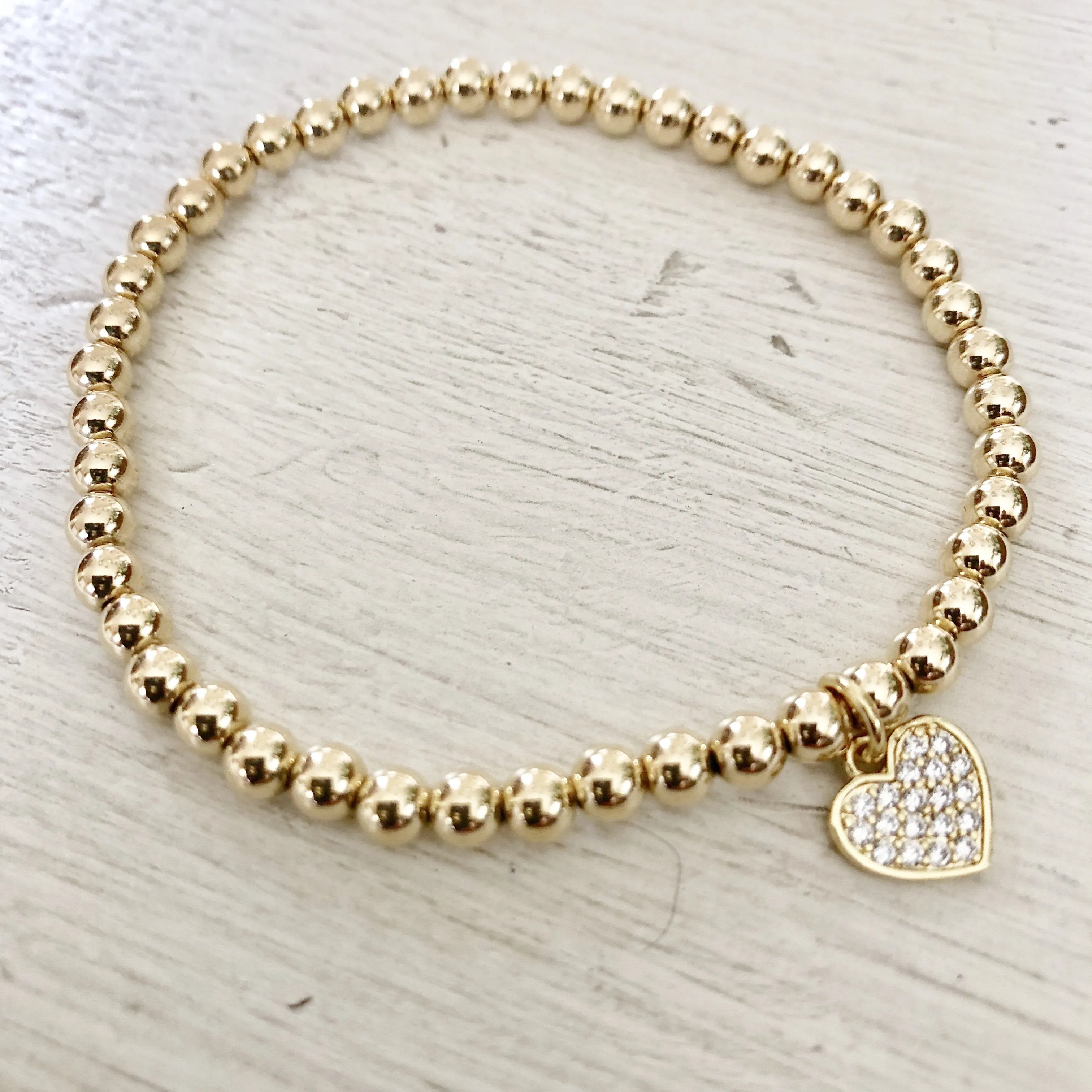 4mm Bead Stretch Bracelet with Matching Cubic Zirconia Heart Charm
