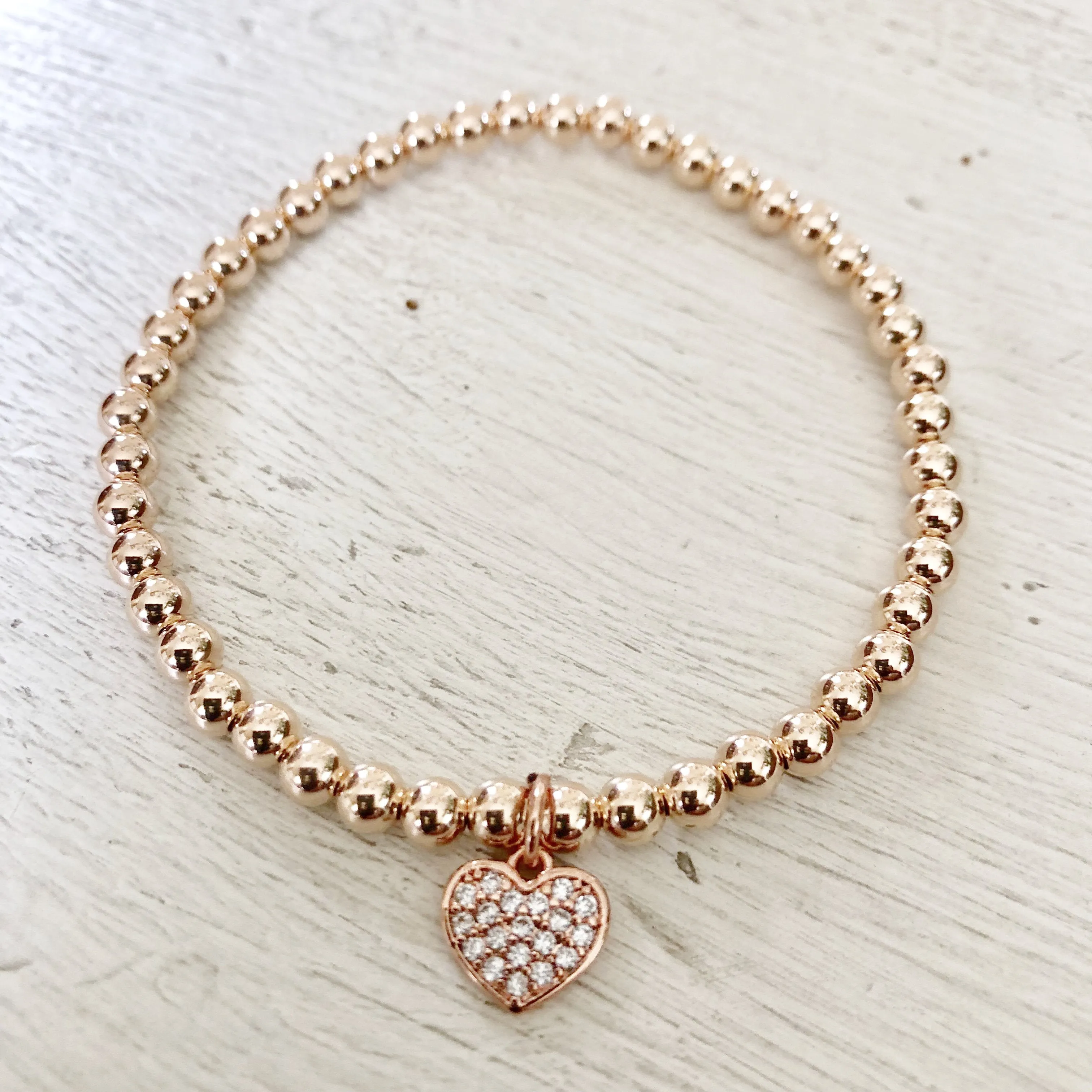 4mm Bead Stretch Bracelet with Matching Cubic Zirconia Heart Charm