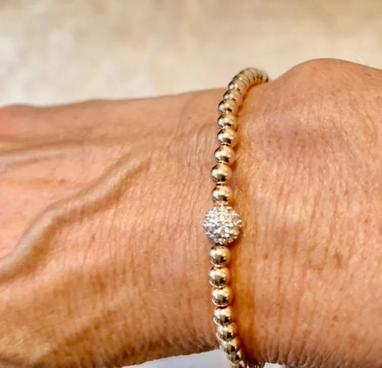 4mm Beaded Bracelet Adorned with a 6mm SS/CZ Pave' Bead