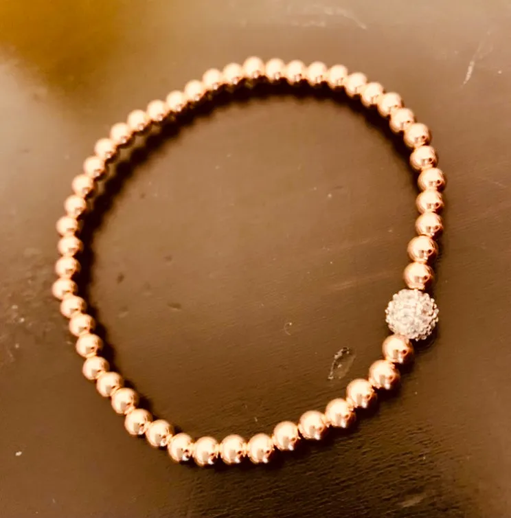 4mm Beaded Bracelet Adorned with a 6mm SS/CZ Pave' Bead