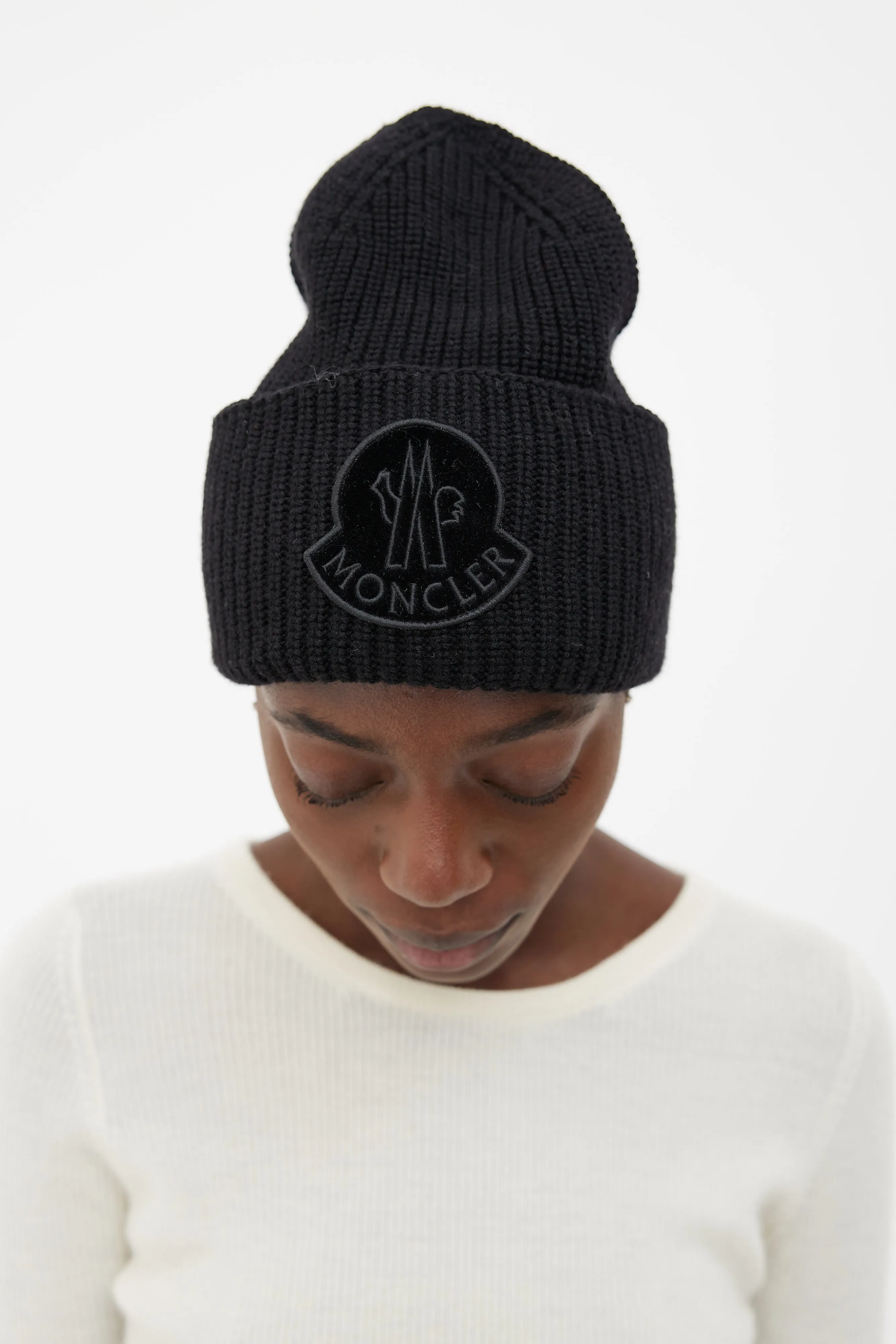 Black Berretto Tricot Wool Ribbed Beanie
