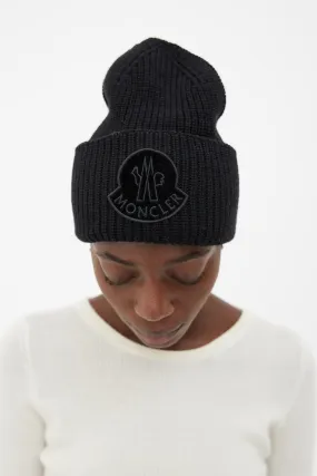 Black Berretto Tricot Wool Ribbed Beanie