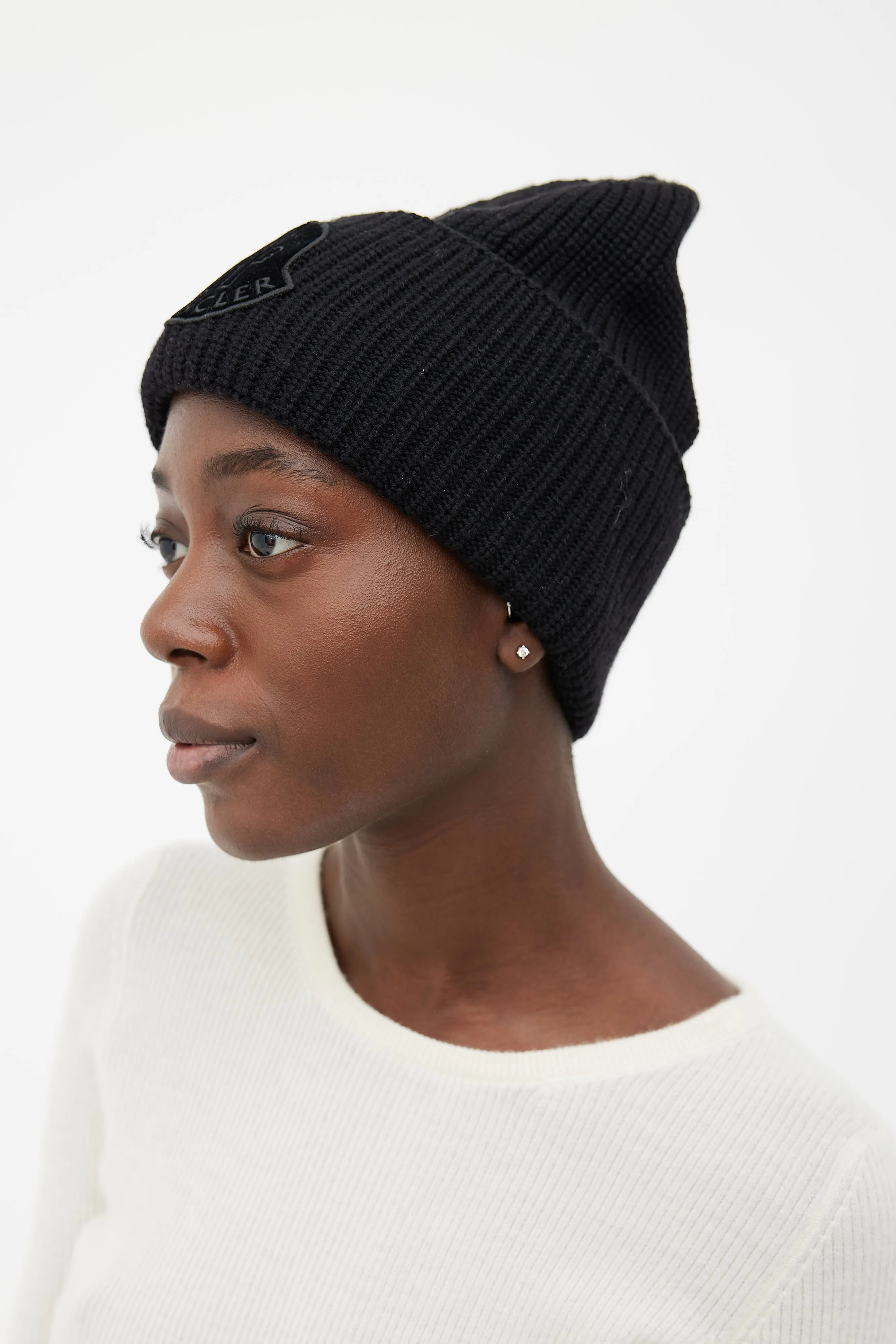 Black Berretto Tricot Wool Ribbed Beanie