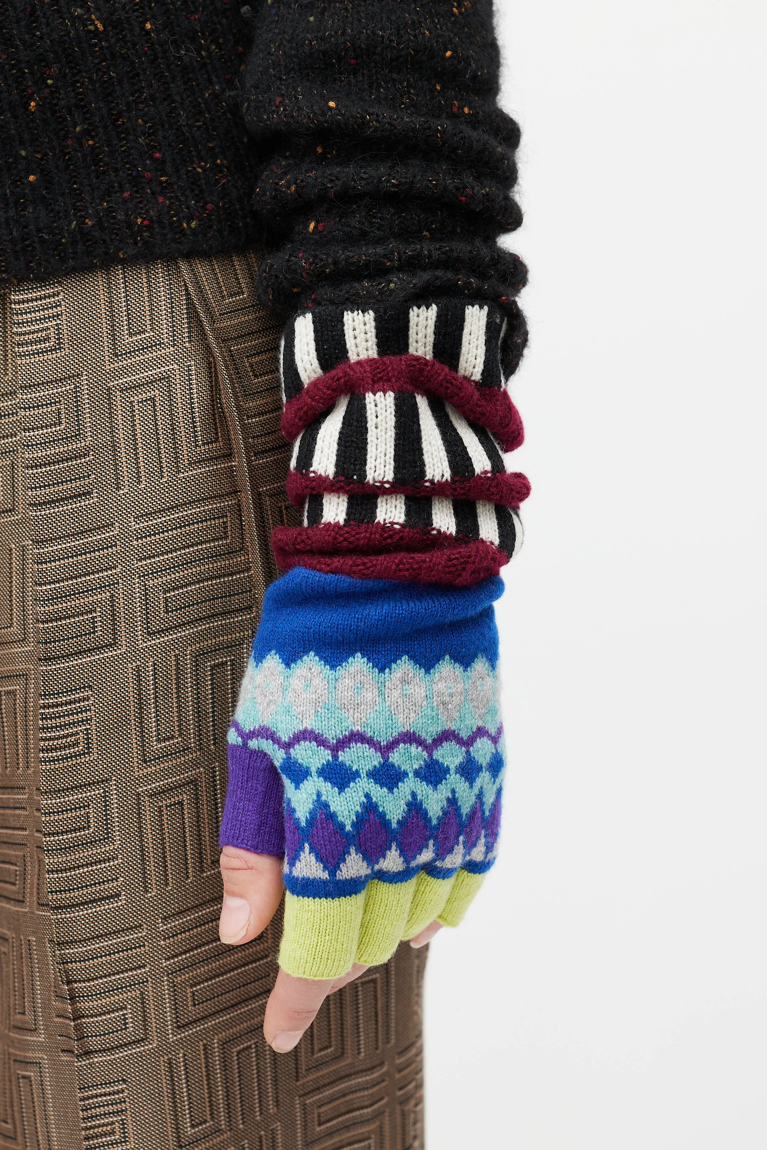 Blue & Multicolour Striped Cashmere Intarsia Co-Ord Set