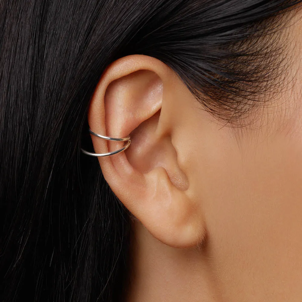 Double Band Single Ear Cuff in Silver