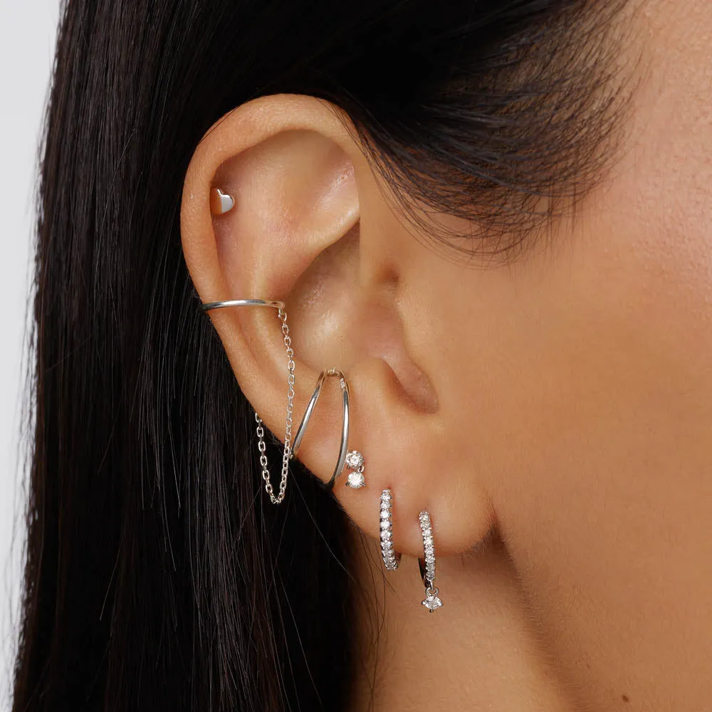 Double Band Single Ear Cuff in Silver