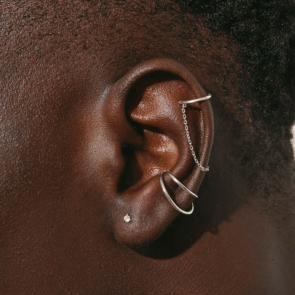 Double Band Single Ear Cuff in Silver