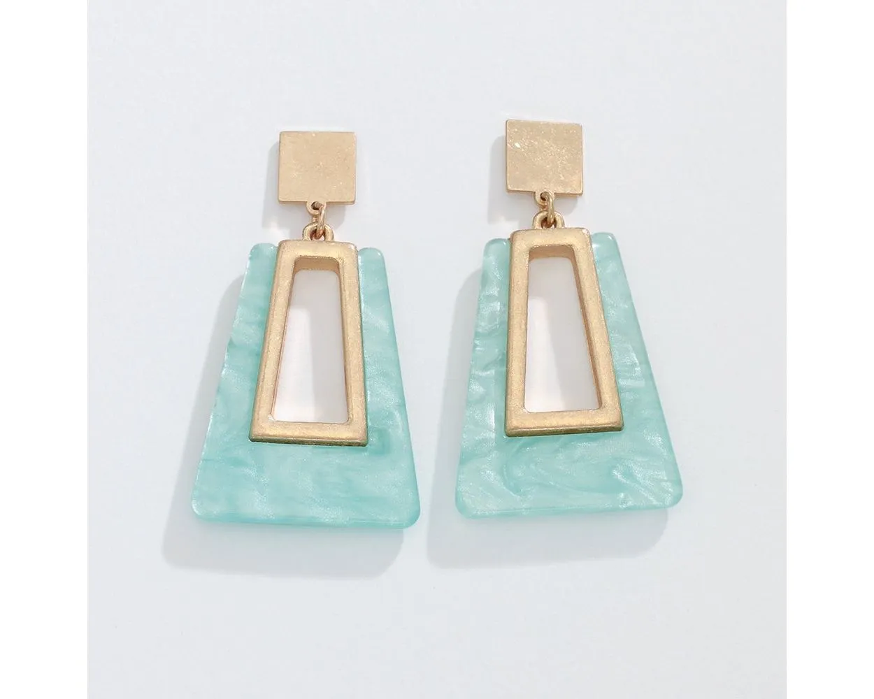 Gold & Mint Geometric Drop Earrings