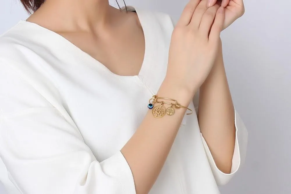 Gold Tree of Life Wired Bangle Bracelet