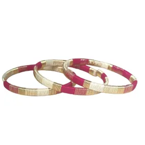 Handwovern Raffia & Gold Thin Bracelet Fuchsia/Cream/Gold