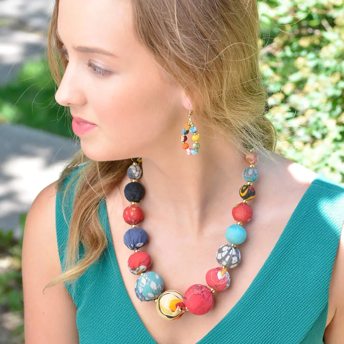 Kantha Graduated Bead Statement Necklace