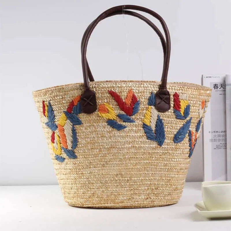 Large Straw Bucket Bags For Women-Showtown