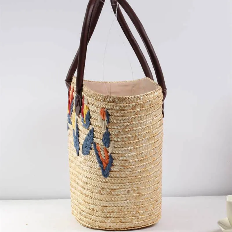 Large Straw Bucket Bags For Women-Showtown