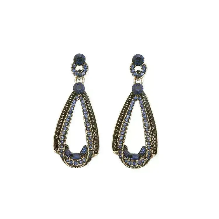 Retro Diamond Irregular Drop Silver Stud Earrings