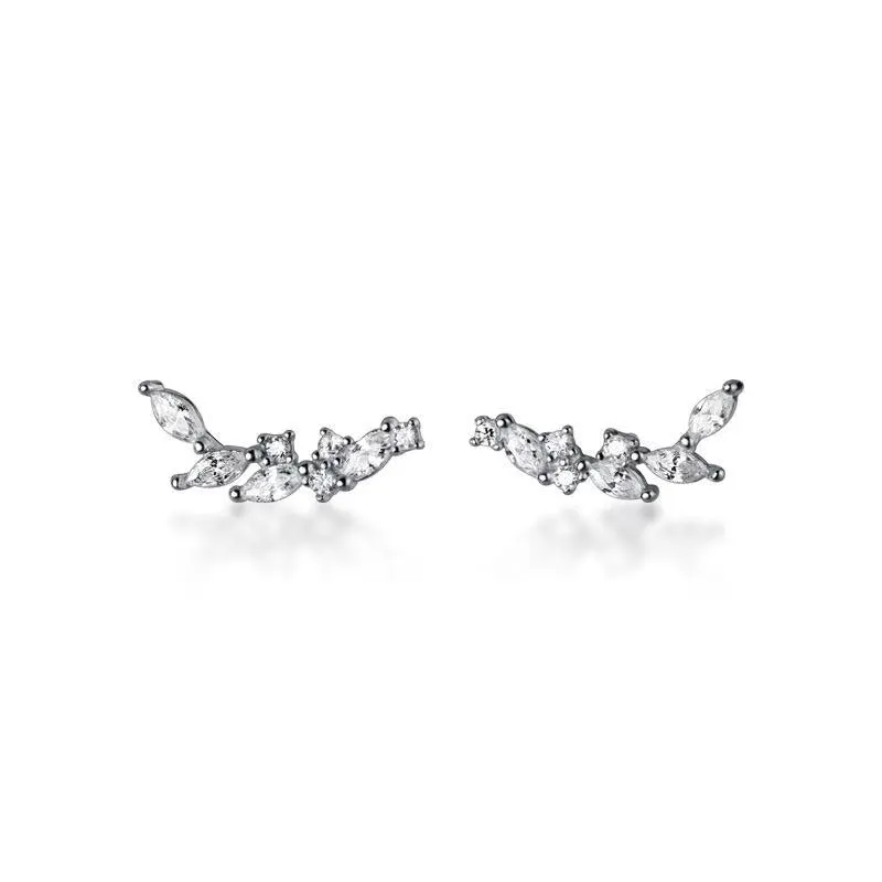 White Gold Plated Silver Floral Ear Cuffs Earring