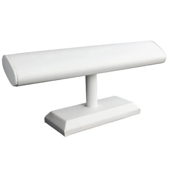 White Leatherette Long Oval Jewelry Watch / Bracelet T-Bar