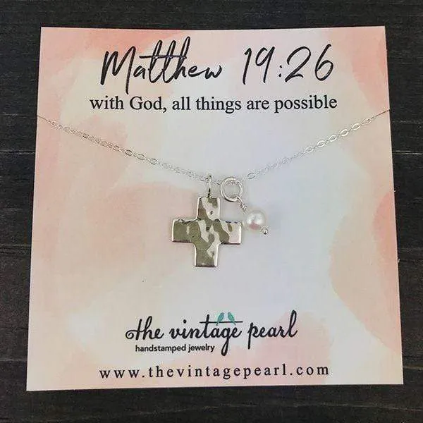 Women's Hammered Sterling Silver Cross Necklace