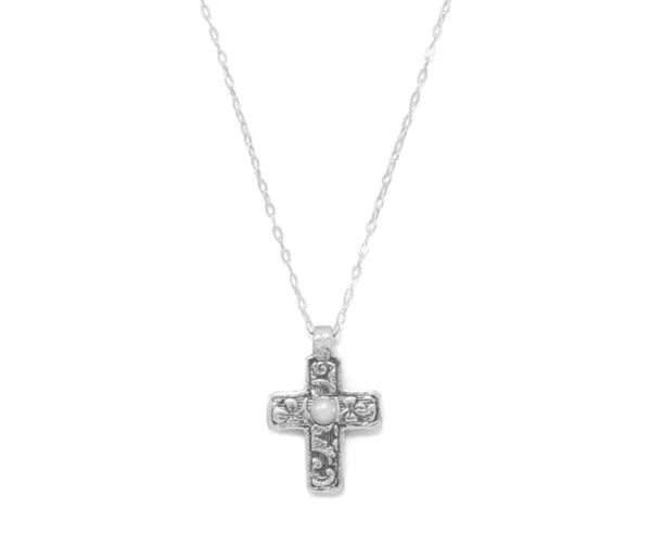 Women's Sterling Silver Reversible Pearl Cross Necklace